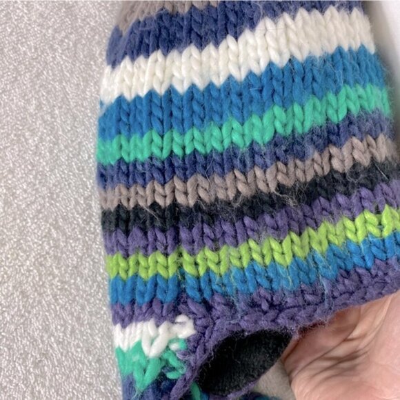 5/$25 Unisex Blue Green Grey Knit Fleece Lined Winter Hat With Ear Flaps - Picture 11 of 16